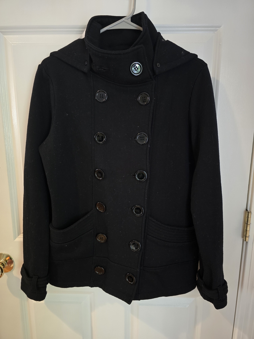 Women’s Black Double-Breasted Peacoat with High Collar